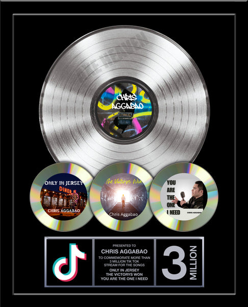 TikTok Custom Platinum Record Award with REAL 12" Platinum Record - 18" x 22" Frame