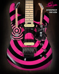 REAL AUTOGRAPH - Eddie Ojeda Distressed "Bulls Eye" TWISTED SISTER Mini Guitar