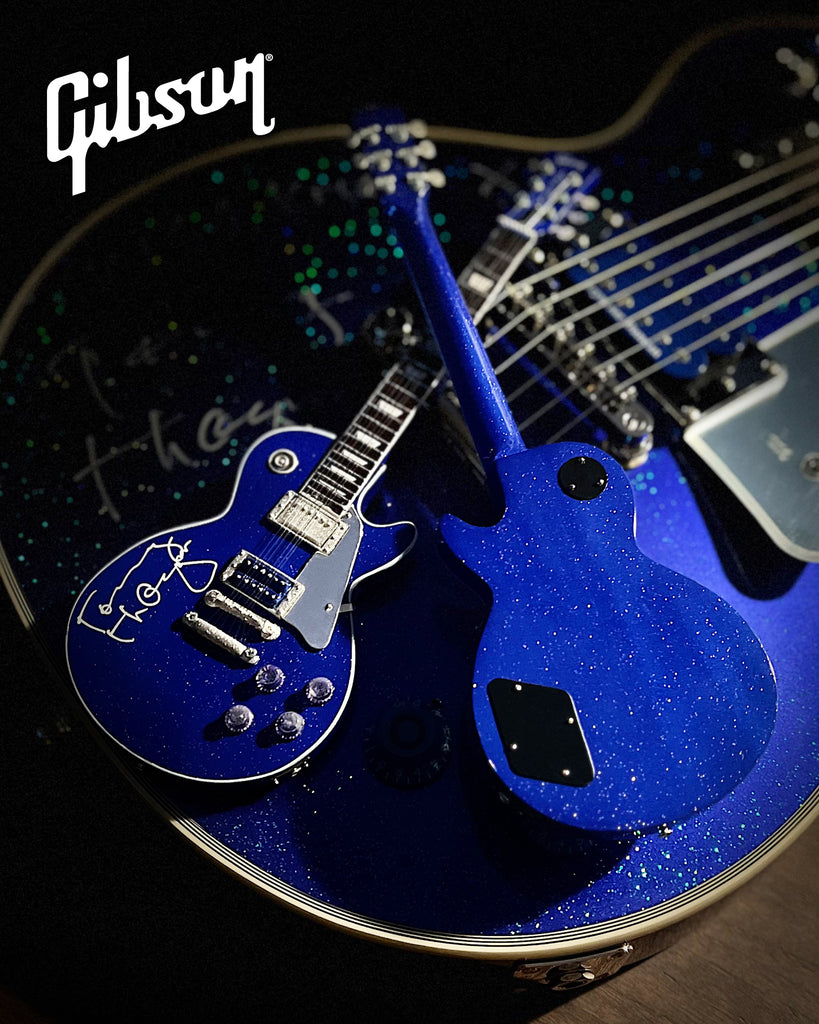 REAL AUTOGRAPHED - Tommy Thayer Gibson Les Paul Electric Blue Mini Guitar Model - VERY LIMITED!