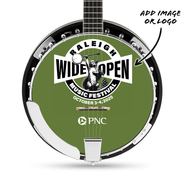 CUSTOM PROMOTIONAL Banjo with YOUR DESIGN - Full Size 5 String Tenor with Banjo Kit Tuner Gig Bag, Stringed Promo Musical Instruments