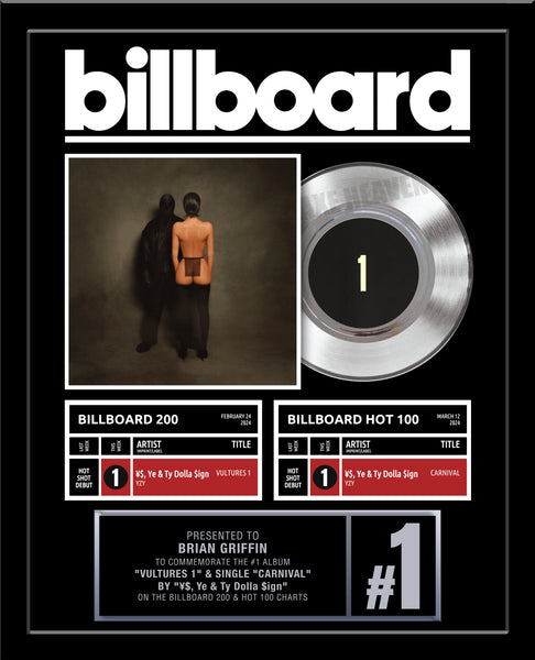DOUBLE or TRIPLE CHART - BILLBOARD Record Award - Platinum 7" Record Album Award - 18" x 22" Framed Artist & Band