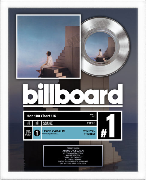 Top of Charts BILLBOARD Record Award - Platinum 7" Record Album Award - WHITE FRAMED - 18" x 22" Artist & Band