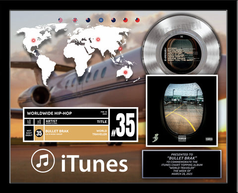 HORIZONTAL - TOP of CHARTS Real Platinum 7" Record Album Award - 22" x 18" Framed Artist & Band - Billboard, iTunes, Spotify Recognition