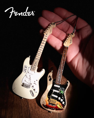 VAUGHAN BROTHER Set of Two 6" Fender® ORNAMENTS Stevie Ray Vaughan "SRV" & Jimmie Vaughan