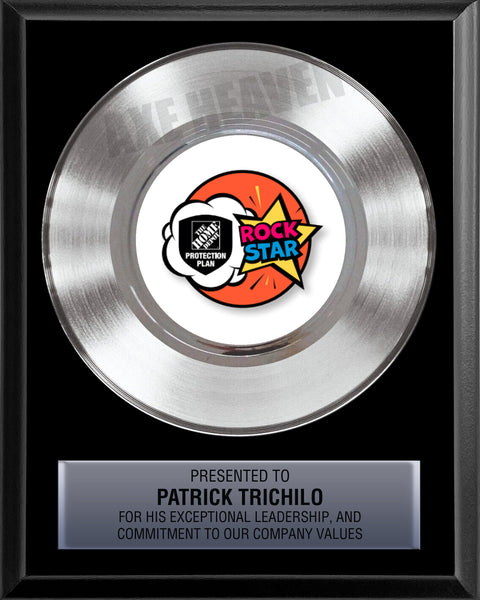 8" x 10" Plaque with 7" Platinum Record - 45 Single Style Classic Platinum Record Rockstar Award