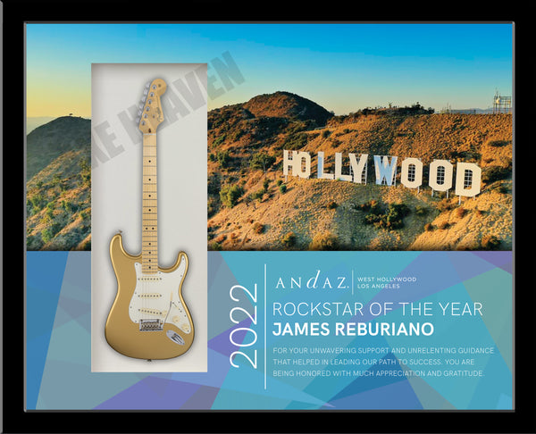 22" x 19" Rockstar Award Framed Shadowbox with Custom Matte Print & 10" Mini Guitar