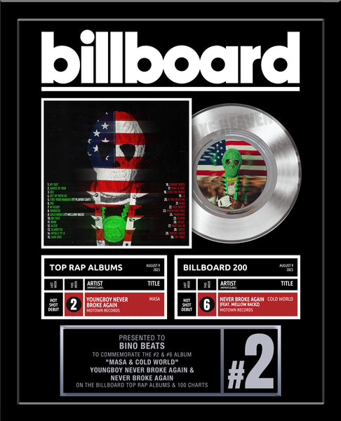 DOUBLE or TRIPLE CHART - BILLBOARD Record Award - Platinum 7" Record Album Award - 18" x 22" Framed Artist & Band