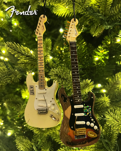 VAUGHAN BROTHER Set of Two 6" Fender® ORNAMENTS Stevie Ray Vaughan "SRV" & Jimmie Vaughan