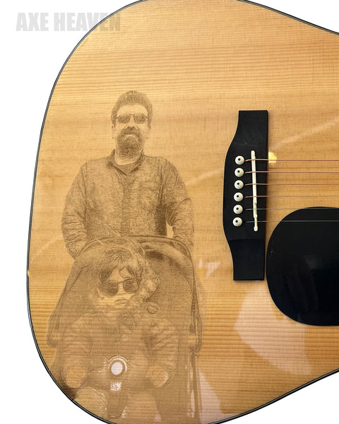 LASER ENGRAVE YOUR IMAGE on a Real Acoustic Guitar - Full Body Dreadnought Acoustic Guitar Natural