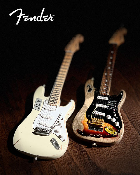 VAUGHAN BROTHER Set of Two 6" Fender® ORNAMENTS Stevie Ray Vaughan "SRV" & Jimmie Vaughan