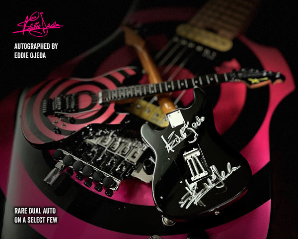 REAL AUTOGRAPH - Eddie Ojeda "Bulls Eye" TWISTED SISTER Mini Guitar - ORIGINAL