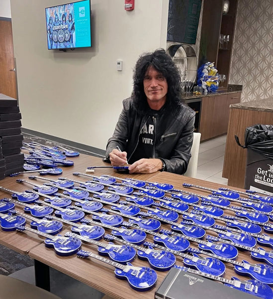 REAL AUTOGRAPHED - Tommy Thayer Gibson Les Paul Electric Blue Mini Guitar Model - VERY LIMITED!