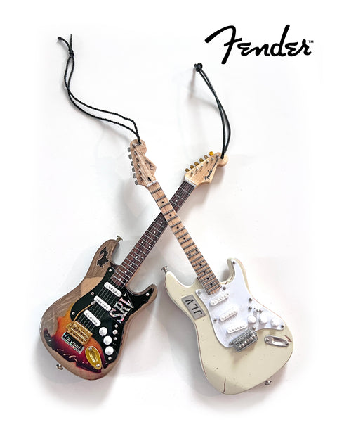 VAUGHAN BROTHER Set of Two 6" Fender® ORNAMENTS Stevie Ray Vaughan "SRV" & Jimmie Vaughan