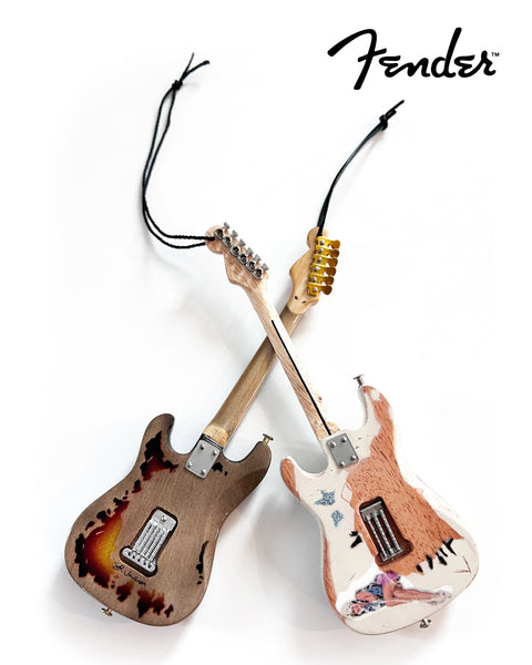 VAUGHAN BROTHER Set of Two 6" Fender® ORNAMENTS Stevie Ray Vaughan "SRV" & Jimmie Vaughan