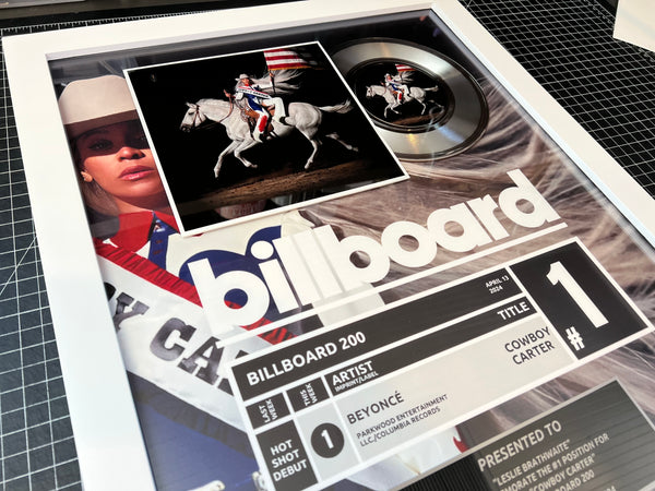 Top of Charts BILLBOARD Record Award - Platinum 7" Record Album Award - WHITE FRAMED - 18" x 22" Artist & Band