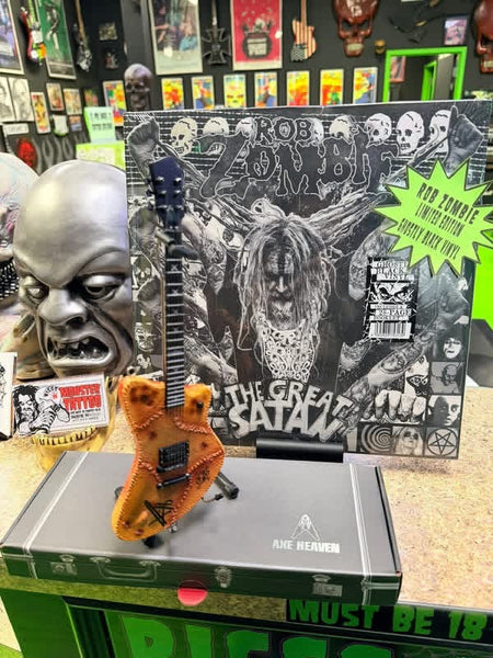 REAL AUTOGRAPH - RIGGS Signature "Pigskin" Mini Guitar - Rob Zombie