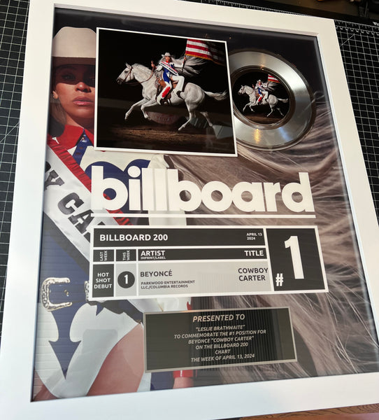 Top of Charts BILLBOARD Record Award - Platinum 7" Record Album Award - WHITE FRAMED - 18" x 22" Artist & Band