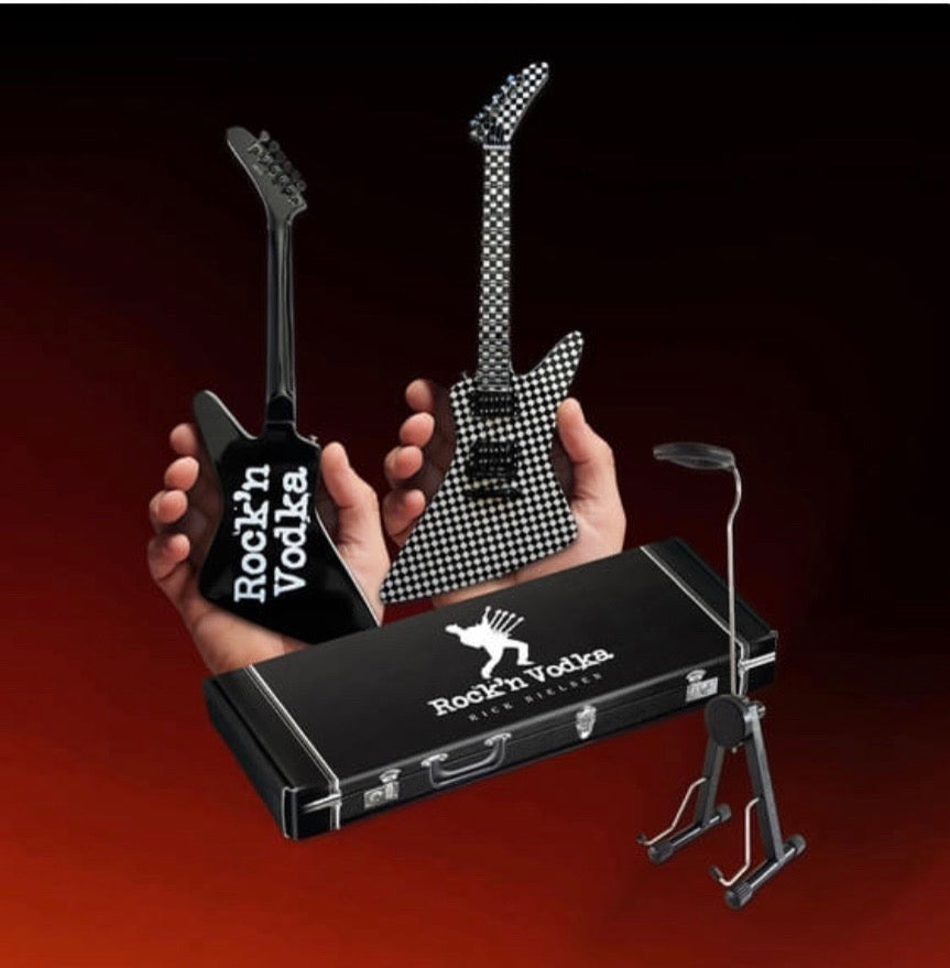 Axe Heaven Licensed Rick Nielsen Checkered Flying V MINIATURE Guitar Display