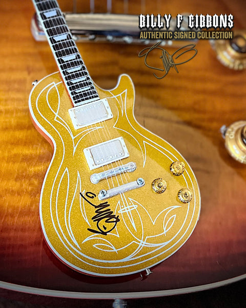Billy F Gibbons AUTOGRAPHED "Pinstripe" Gibson Les Paul Goldtop Mini Guitar Model
