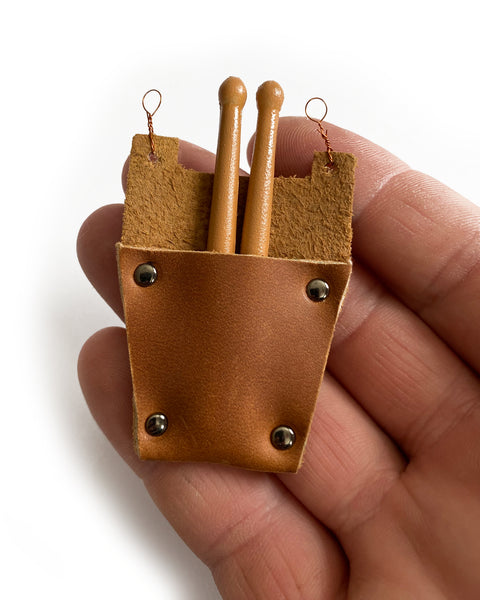 Mini Leather Drumstick Bag & Drumsticks for 1:4 Scale Drums