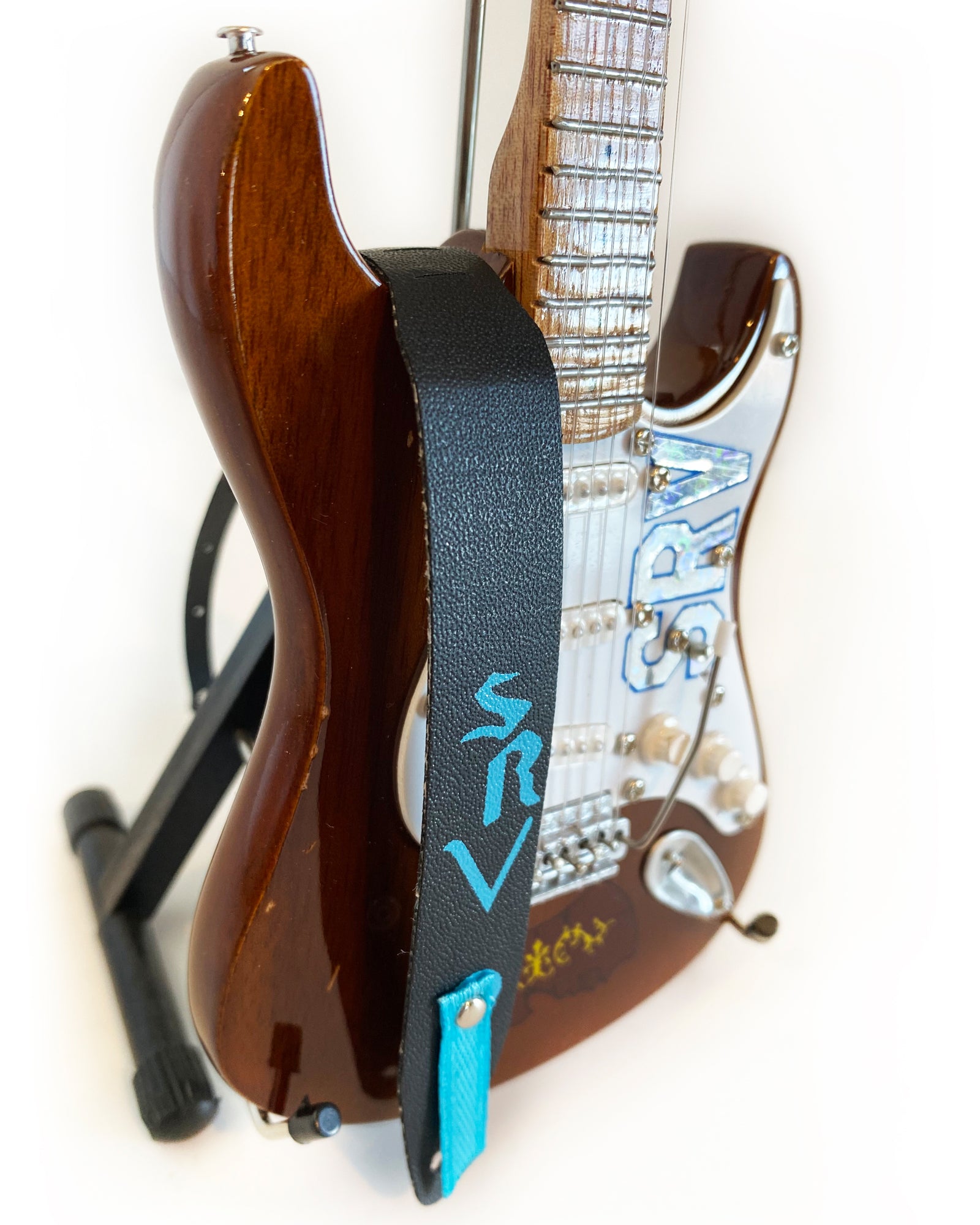 Stevie Ray Vaughan Mini Guitar Strap - Aqua Blue SRV Black