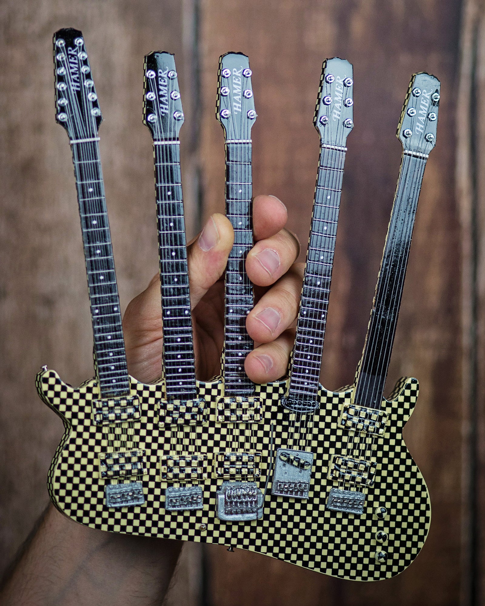 RICK NIELSEN™ Five-Neck Checkered Mini Guitar Replica