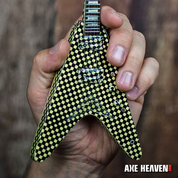 Officially Licensed RICK NIELSEN™ Checkered V Mini Guitar Replica Collectible