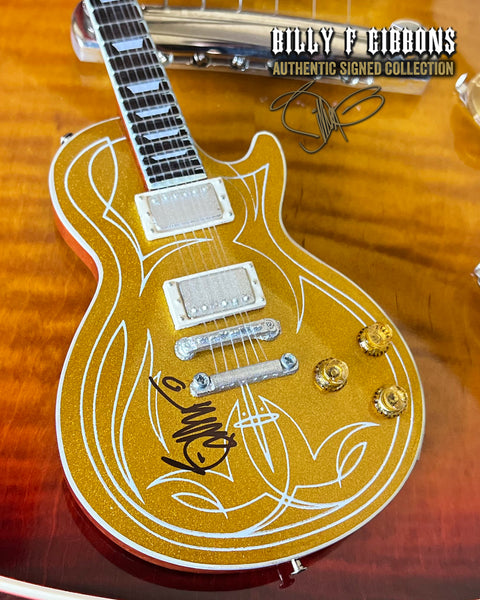 Billy F Gibbons AUTOGRAPHED "Pinstripe" Gibson Les Paul Goldtop Mini Guitar Model