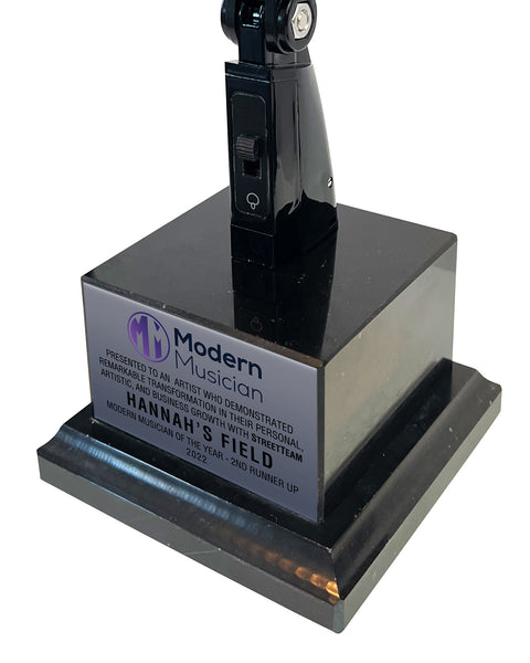 BLACK Vintage Microphone Award - Rockstar Real Retro Microphone Trophy Award - Black Marble Base