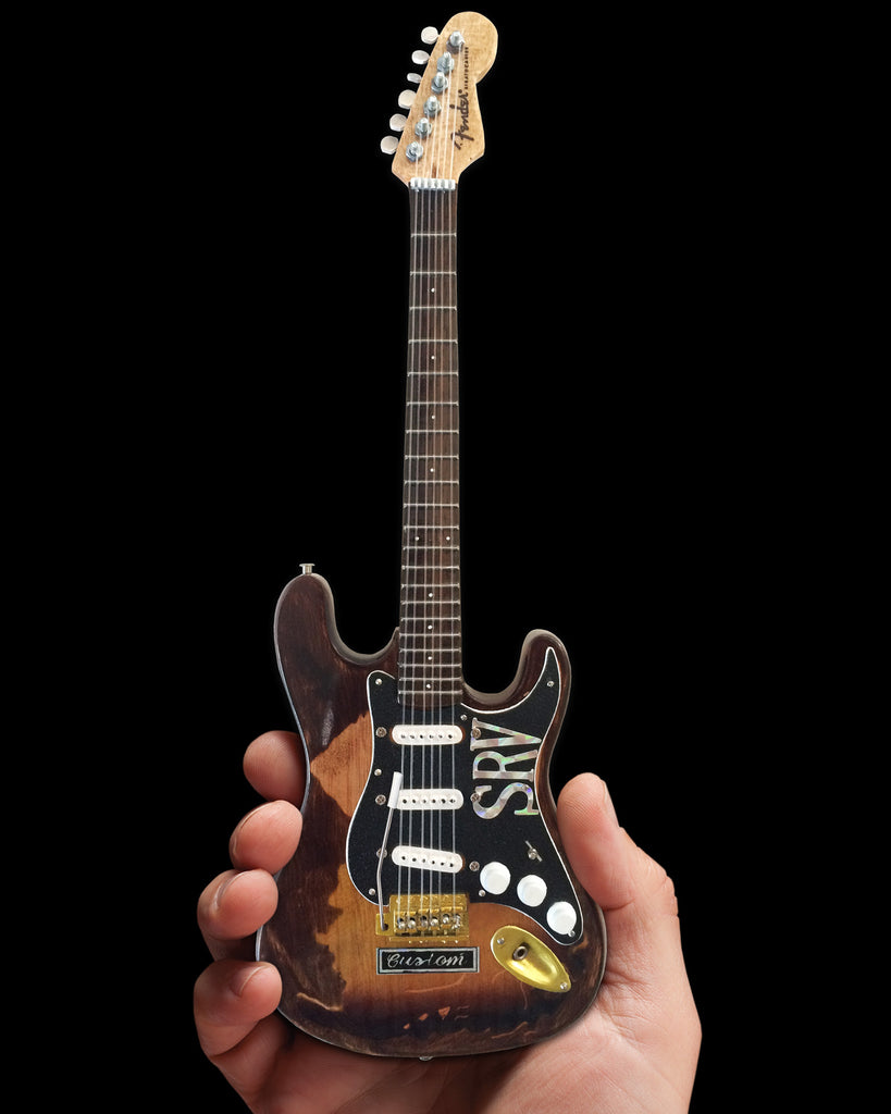 Réplique Miniature Guitare Fender Strat Stevie Ray Vaughan - 25,4 Cm, Bois Massif, Avec Support