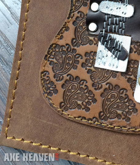 Brown Embossed Paisley Electric Guitar Wallet - Handmade from Genuine Leather