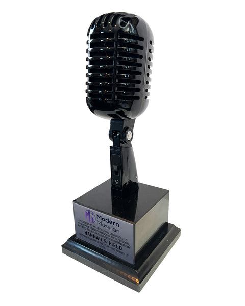BLACK Vintage Microphone Award - Rockstar Real Retro Microphone Trophy Award - Black Marble Base