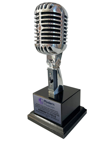 CHROME Microphone Trophy Award - Rockstar Real Metal Vintage Retro Microphone Trophy Award - Black Marble Base