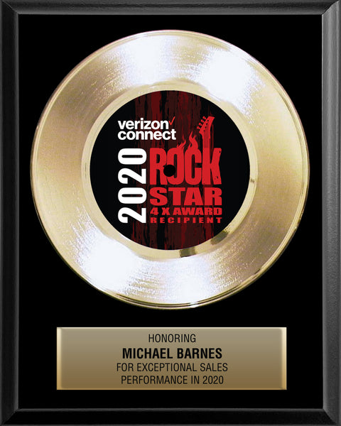 8" x 10" Plaque with 7" Gold Record - 45 Single Style Classic Gold Record Rockstar Award