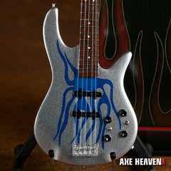 Metallic Blue Flame Miniature Bass Guitar Replica Collectible