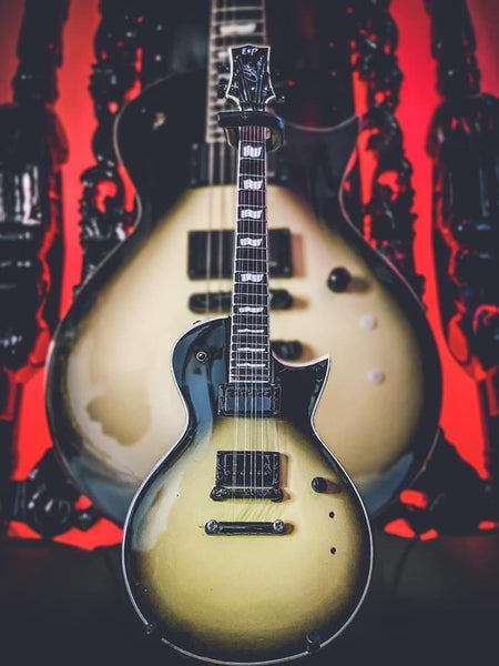 2021 SIGNED Bobby Keller Black Natural Burst ESP Eclipse Mini Guitar Replica Collectible