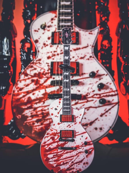 2021 SIGNED Bobby Keller Blood Splatter ESP Eclipse Mini Guitar Replica Collectible