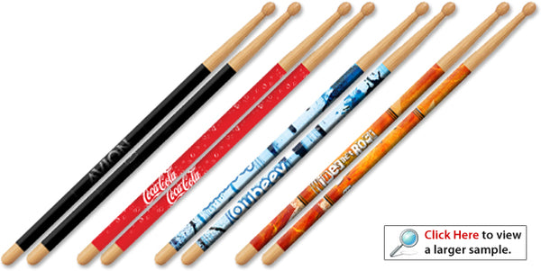 Custom Personalized Drum Sticks with Full Color Imprint Graphics or Images - Solid Hardwood