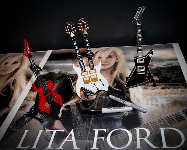 Lita Ford Limited Edition Signed White Double Neck Mini Guitar Replica Collectible