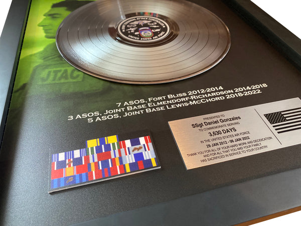 MILITARY Recognition Record Award - 12" Platinum Record Framed 18" x 22" - Metalized Platinum Record